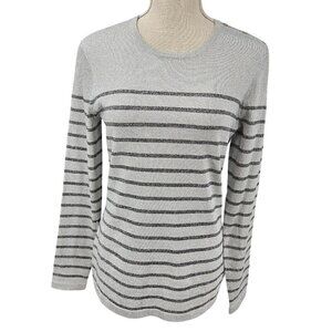 J. McLaughlin Ginger Metallic Stripe Sweater Silver Women’s Size S Preppy Party